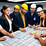 **A vibrant and bustling scene of a cultural project being executed, showcasing diverse team members collaborating, with a focus on effective communication and problem-solving to meet deadlines, reflecting a successful project execution.**