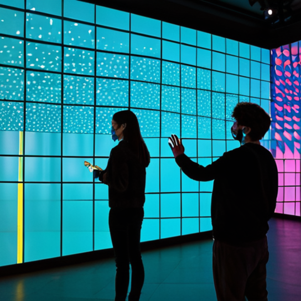 Immersive Art Installation**

"A modern art gallery featuring an interactive light installation. Visitors, fully clothed in contemporary fashion, are engaging with projections mapping onto the walls. The scene emphasizes vibrant colors and technological integration. Safe for work, appropriate content, fully clothed, professional, perfect anatomy, well-formed hands, digital art, high quality."

**