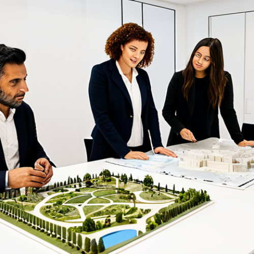 Home 25 Modern Cultural Event Planning in Lisbon**
"A brightly lit, modern office in Lisbon, Portugal. A team of diverse professionals collaborates around a large table, reviewing plans for an upcoming cultural festival. Architectural models and design mockups are visible. Professional attire, fully clothed, safe for work, appropriate content, perfect anatomy, natural proportions, professional photography, high quality."
**
