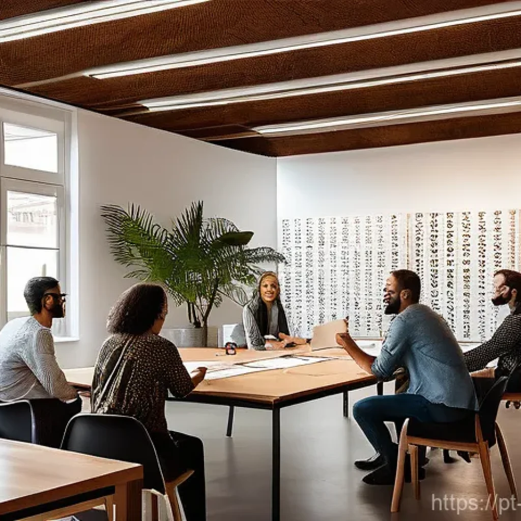 미술문화기획사의 팀워크 향상 방법 - **Transparent Communication in a Vibrant Cultural Hub**
    A bright, modern, and open-plan office s...