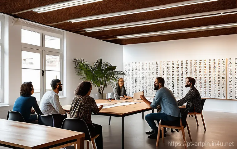 미술문화기획사의 팀워크 향상 방법 - **Transparent Communication in a Vibrant Cultural Hub**
A bright, modern, and open-plan office s...