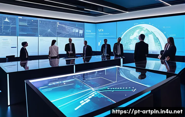 미술문화기획사와 큐레이터의 차이점 - **"Orchestrating Cultural Visions"**
A bustling, high-tech cultural agency office filled with na...