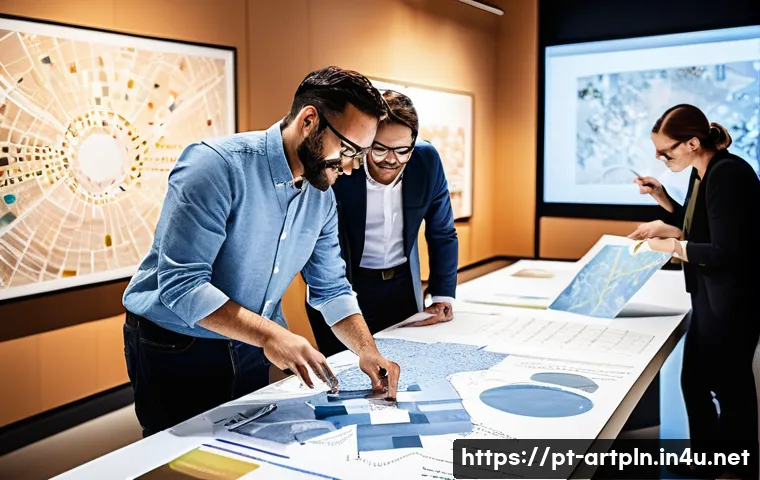 미술문화기획사와 전시 디자이너의 협업 사례 - **Prompt 1: The Genesis of a Vision - Cultural Planning Agency in Action**
"A vibrant and divers...