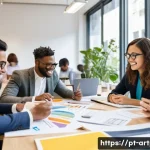 미술문화기획사의 직무 기술서 작성 가이드 - **Prompt:** A vibrant, open-plan cultural planning agency office. Diverse team members, including me...