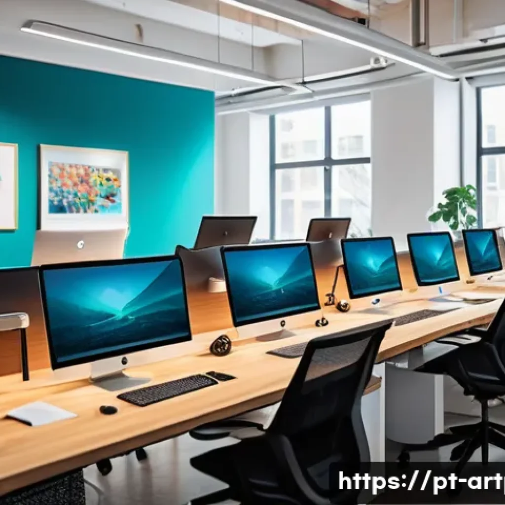 미술문화기획사의 채용 및 교육 사례 분석 - A vibrant modern cultural workspace showing a diverse group of professionals collaborating dynamical...