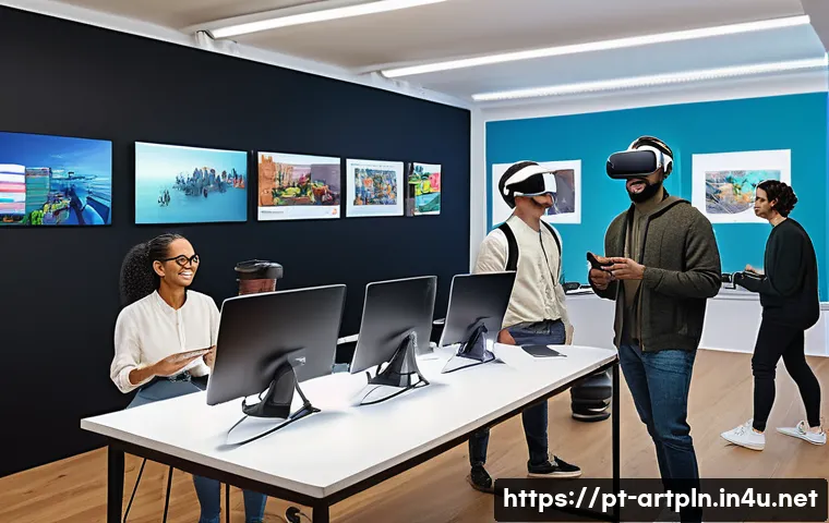 미술문화기획사의 자격 시험 주제 예측 - A vibrant digital art studio scene showing a diverse group of cultural producers collaborating on a ...