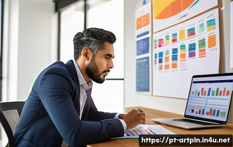 미술문화기획사 필수 이론 정리 - A dynamic scene of a cultural project manager in a modern Brazilian office, surrounded by diverse te...