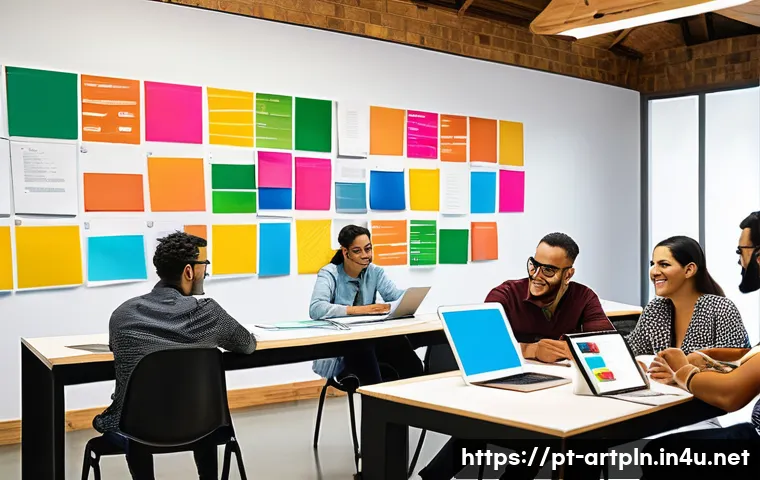 미술문화기획사 실무를 위한 멘토링 프로그램 - A vibrant cultural planning workshop scene set in a modern Brazilian community center, showing a div...