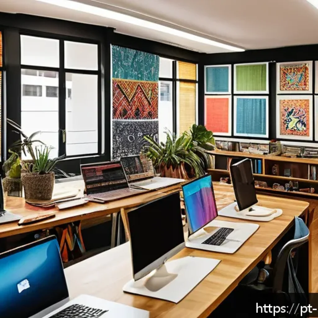 미술문화기획사로서의 창업 아이디어 - A vibrant cultural agency office interior in São Paulo, Brazil, showcasing diverse Brazilian art for...