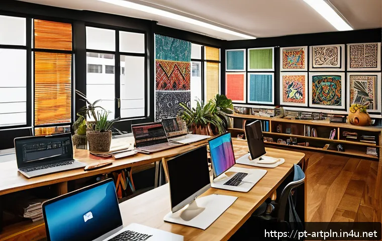 미술문화기획사로서의 창업 아이디어 - A vibrant cultural agency office interior in São Paulo, Brazil, showcasing diverse Brazilian art for...
