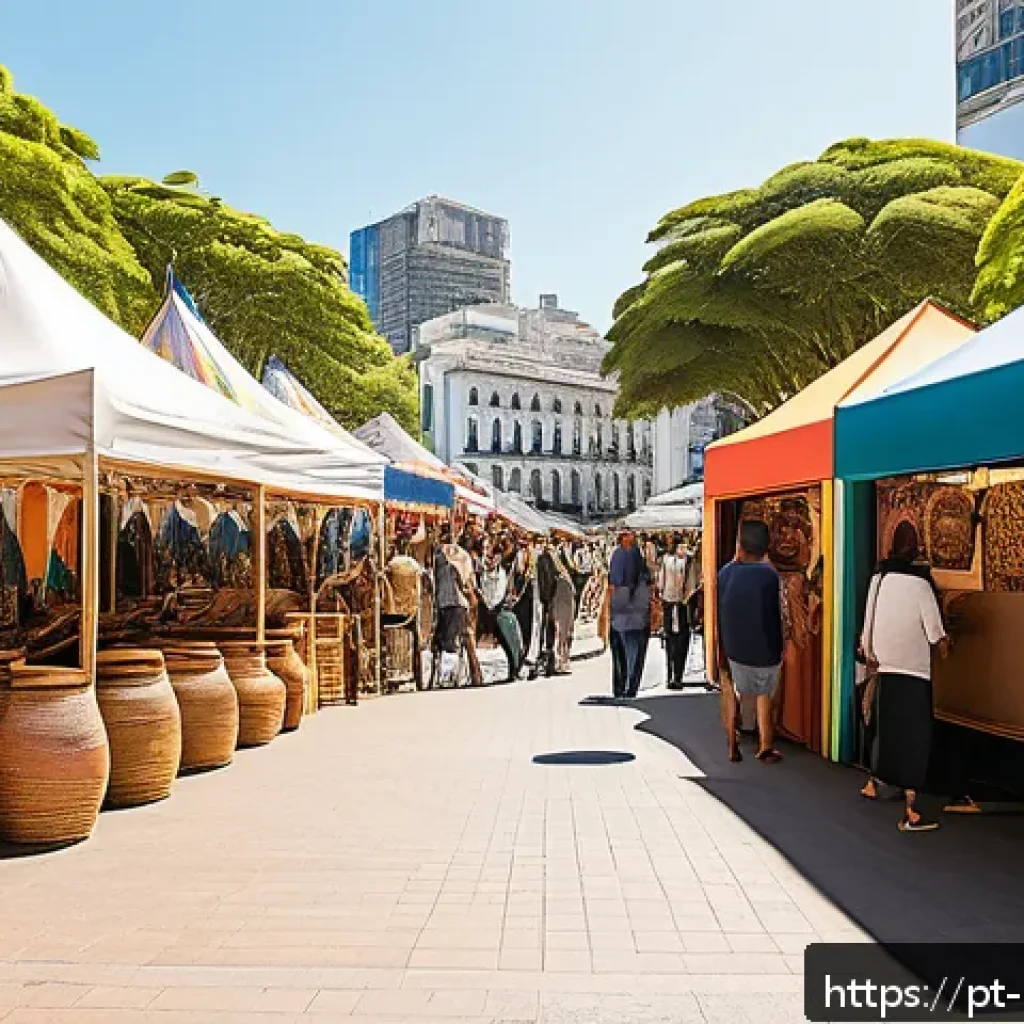 미술문화기획사의 창업 가능성 및 성공 사례 - A vibrant cultural pop-up event in a Brazilian city square during the day, showcasing local artisans...