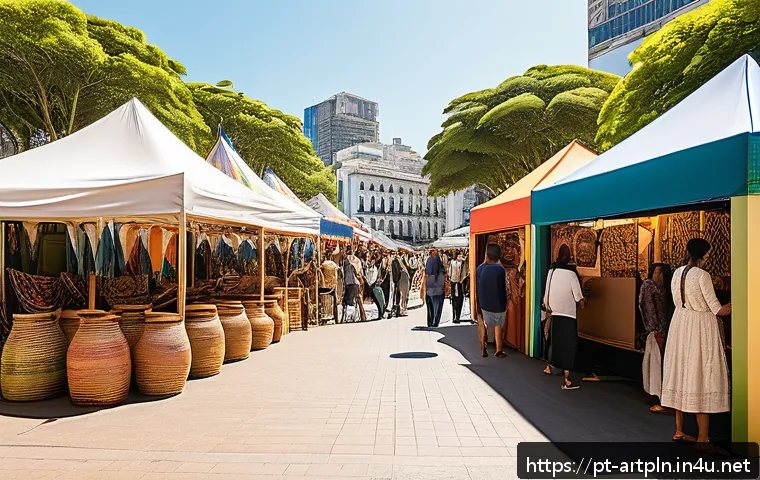 미술문화기획사의 창업 가능성 및 성공 사례 - A vibrant cultural pop-up event in a Brazilian city square during the day, showcasing local artisans...