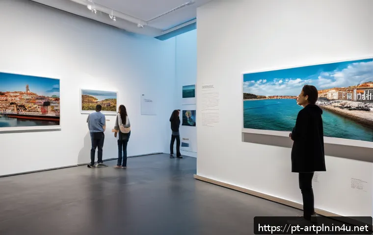 미술문화기획사의 성공적인 프로젝트 관리 사례 - A modern art exhibition space featuring an interactive visual narrative timeline along the walls, wi...