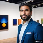 Home 23 미술문화기획사의 개인 브랜드 구축 전략 - A sophisticated contemporary art curator in a modern gallery space, thoughtfully analyzing diverse a...